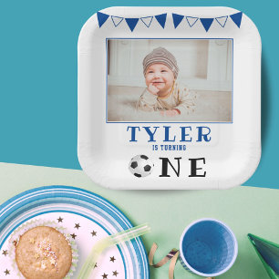 Soccer Ball One 1st Birthday Photo Birthday Party  Paper Plate