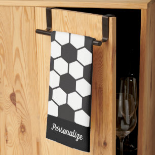 Soccer Ball Pattern Black White Design Personalize Tea Towel