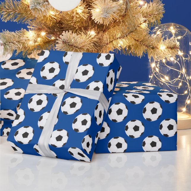 Soccer Ball Pattern blue  Wrapping Paper (Holidays)