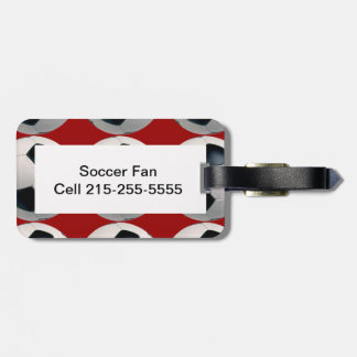 Soccer Ball Pattern on Red Luggage Tag