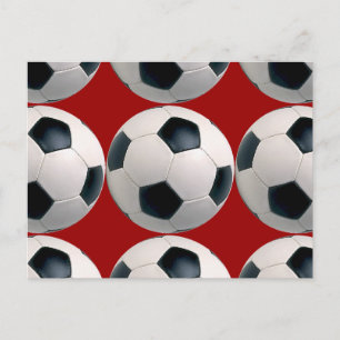 Soccer Ball Pattern on Red Postcard