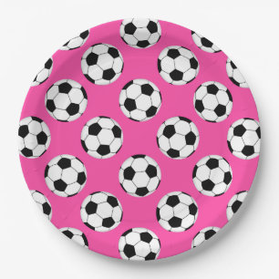 Soccer Ball Pattern Pink Paper Plate