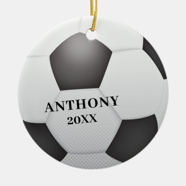 Soccer Ball Personalised Christmas Ceramic Tree Decoration (Front)
