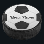 Soccer Ball Personalised Name Hockey Puck<br><div class="desc">Enter a name. A gift your friends. Digital art with the theme soccer. Black and white.</div>