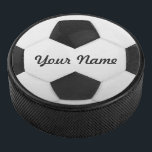 Soccer Ball Personalised Name Hockey Puck<br><div class="desc">Enter a name. A gift your friends. Digital art with the theme soccer. Black and white.</div>