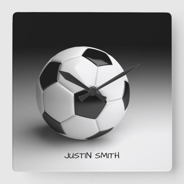 Soccer Ball Personalised Square Wall Clock (Front)