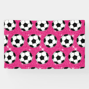 Soccer Ball Pink Frost Glitters Sport Player White Banner