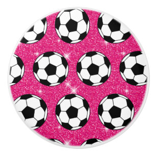 Soccer Ball Pink Frost Glitters Sport Player White Ceramic Knob