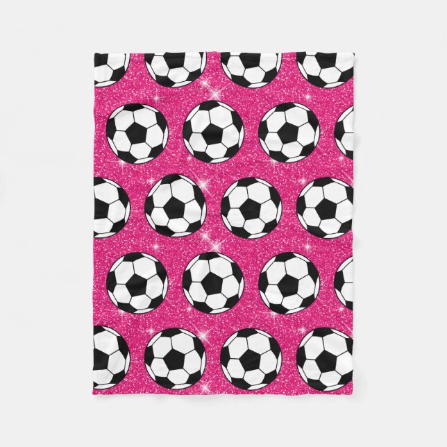Soccer Ball Pink Frost Glitters Sport Player White Fleece Blanket (Front)