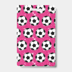 Soccer Ball Pink Frost Glitters Sport Player White ID Badge