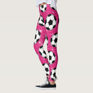 Soccer Ball Pink Frost Glitters Sport Player White Leggings