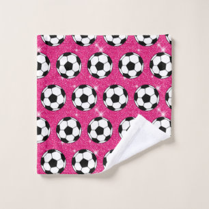 Soccer Ball Pink Frost Glitters Sport Player White Wash Cloth