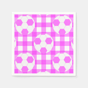 Soccer Ball Plaid Pattern In White and Pink Napkin