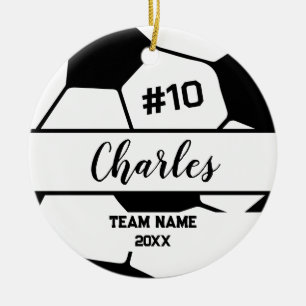 Soccer Ball Player   Custom Name Number & Team Ceramic Tree Decoration