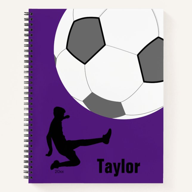 Soccer Ball Player Kick Purple Spiral Notebook (Front)