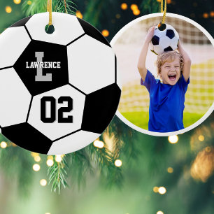 Soccer Ball Player Kids Photo Ceramic Tree Decoration