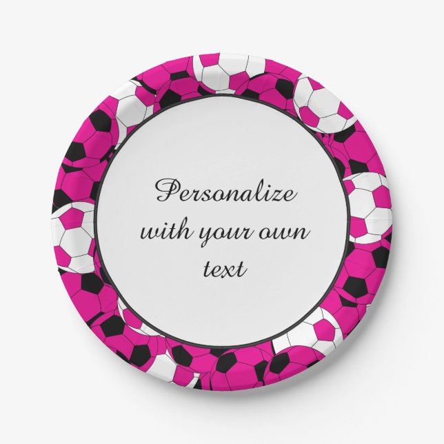 Soccer Ball Players | DIY Text | Hot Pink Paper Plate (Front)