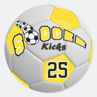 Soccer Ball Players Kicks | Yellow Classic Round Sticker