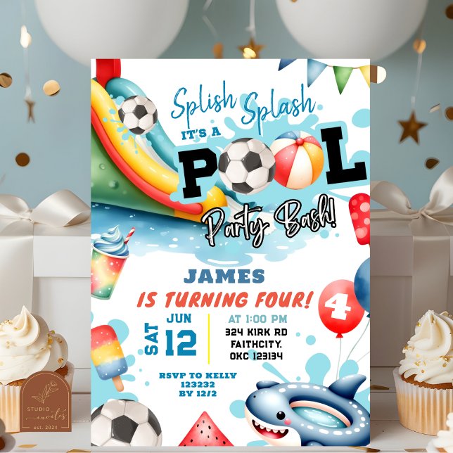 Soccer Ball Pool Birthday Party  Invitation (Creator Uploaded)