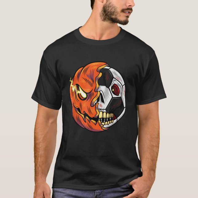 Soccer Ball Pumpkin Skull Halloween Soccer Player T-Shirt (Front)