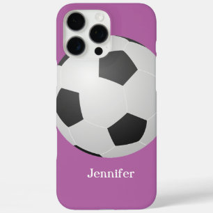 Soccer Ball, Purple, Personalised Name iPhone 16 Pro Max Case