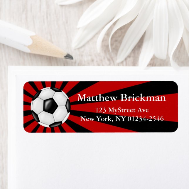 Soccer Ball Red Black Return Address Label (Insitu)