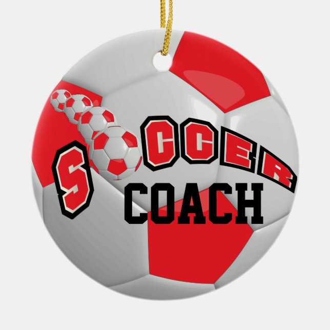 Soccer Ball | Red | DIY Text Ceramic Tree Decoration (Front)
