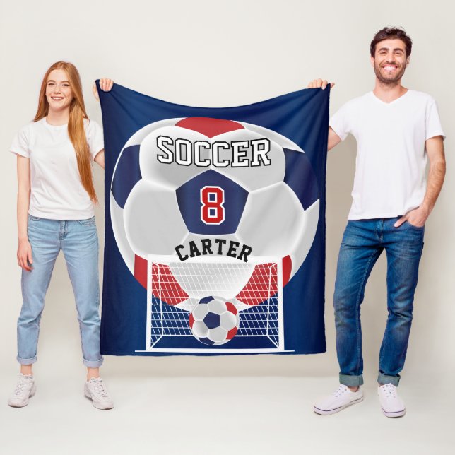 Soccer Ball - Red, White and Blue Fleece Blanket (In Situ)