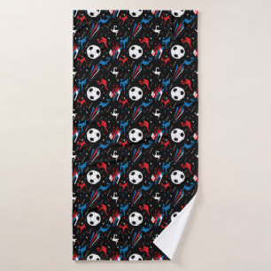 Soccer Ball Red White Blue Geometric Graphic Bath Towel