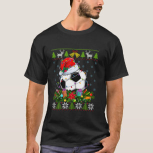 Soccer Ball Santa Hat Christmas Lights Ugly Sweate T-Shirt