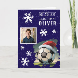 Soccer Ball Santa Hat Kids Photo Christmas Card