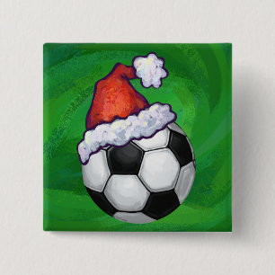 Soccer Ball Santa Hat on Green 15 Cm Square Badge