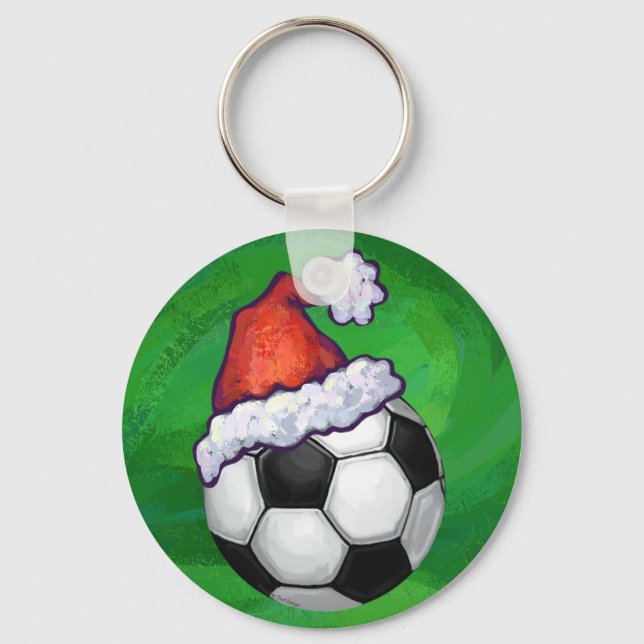 Soccer Ball Santa Hat on Green Key Ring (Front)