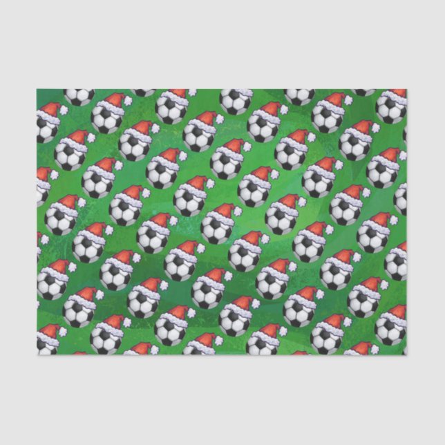 Soccer Ball Santa Hat Pattern on Green Tissue Paper (Front)