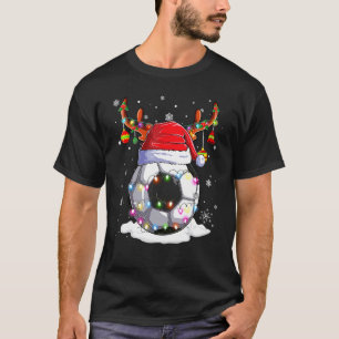 Soccer Ball Santa Hat Reindeer Christmas Lights Bo T-Shirt