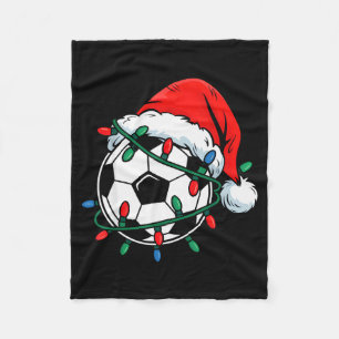 Soccer Ball Santa Hat Xmas Funny Christmas Soccer Fleece Blanket