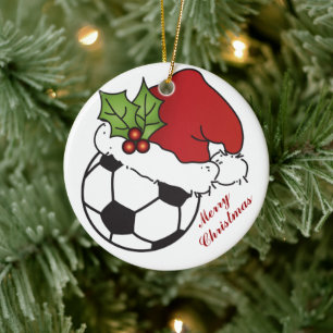 Soccer Ball Santa's Hat Christmas Ceramic Tree Decoration
