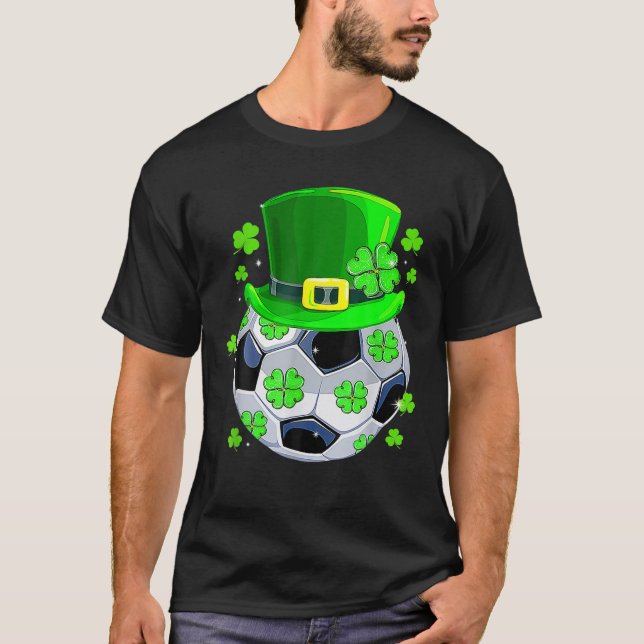 Soccer Ball Shamrock Funny Irish St Patrick Day T-Shirt (Front)