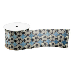 Soccer Ball Sky Blue 1 Satin Ribbon