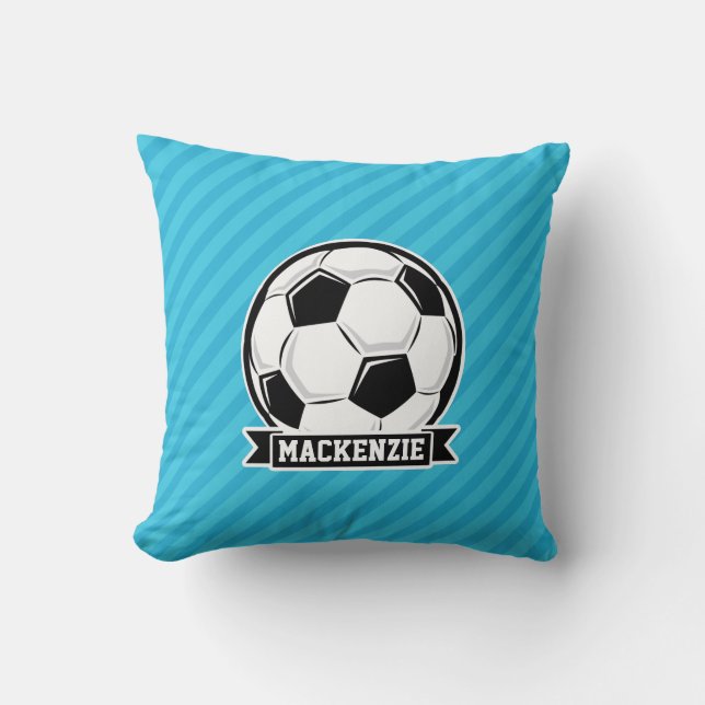 Soccer Ball; Sky Blue Stripes Cushion (Front)