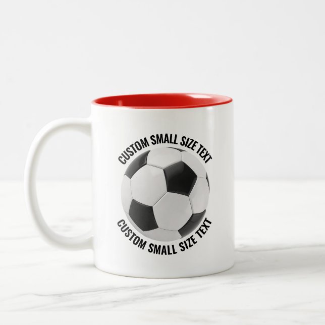 Soccer Ball & Small Text RED 11oz Custom Two-Tone Coffee Mug (Left)