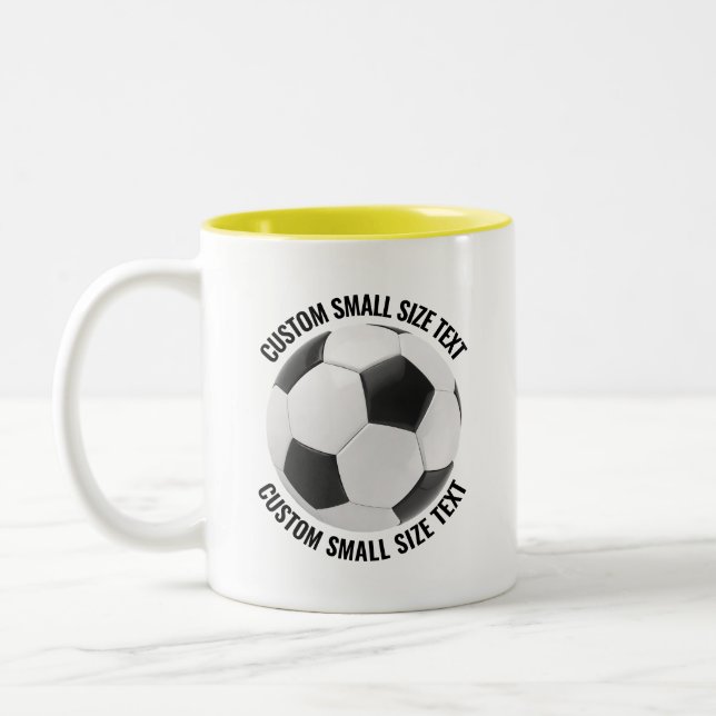 Soccer Ball & Small Text YELLOW 11oz Custom Two-Tone Coffee Mug (Left)