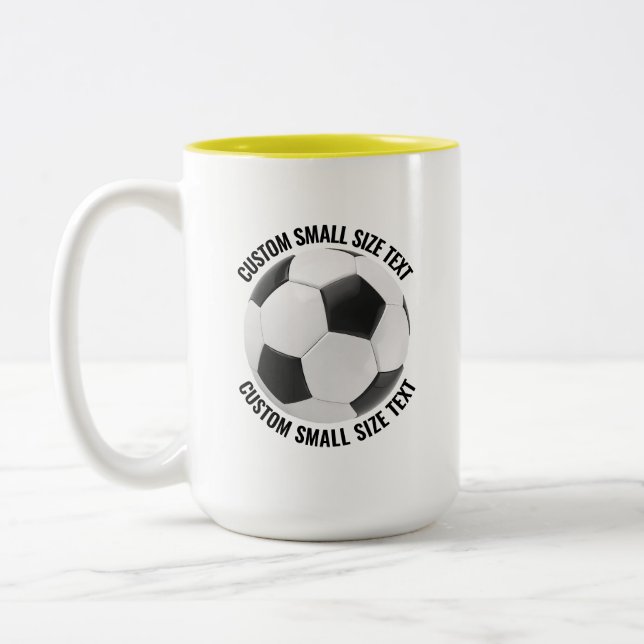 Soccer Ball & Small Text YELLOW 15oz Custom Two-Tone Coffee Mug (Left)