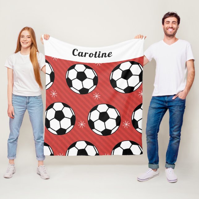 Soccer Ball Snow Red Festive Vibrant Personalised Fleece Blanket (In Situ)