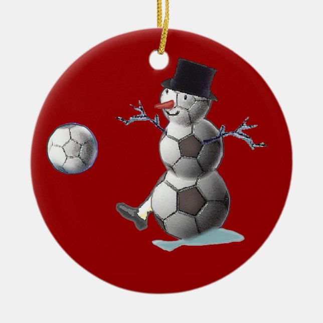 Soccer Ball Snowman Ceramic Tree Decoration (Front)