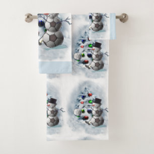 Soccer Ball Snowman Christmas Bath Towel Set