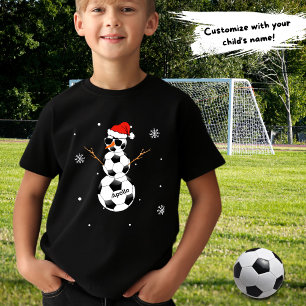 Soccer Ball Snowman Santa Hat with Child's Name T-Shirt