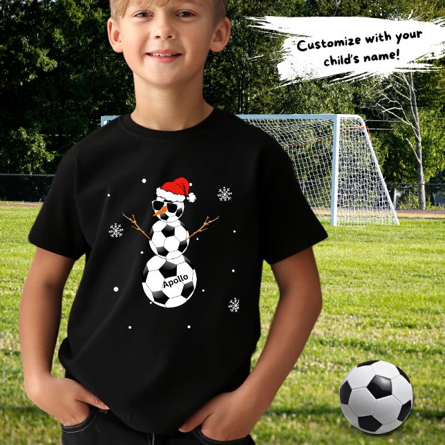 Soccer Ball Snowman Santa Hat with Child's Name T-Shirt (Creator Uploaded)