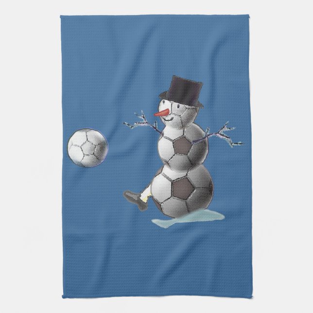 Soccer Ball Snowman Tea Towel (Vertical)