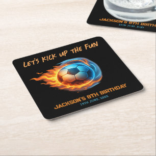 Soccer Ball Sports Birthday  Square Paper Coaster